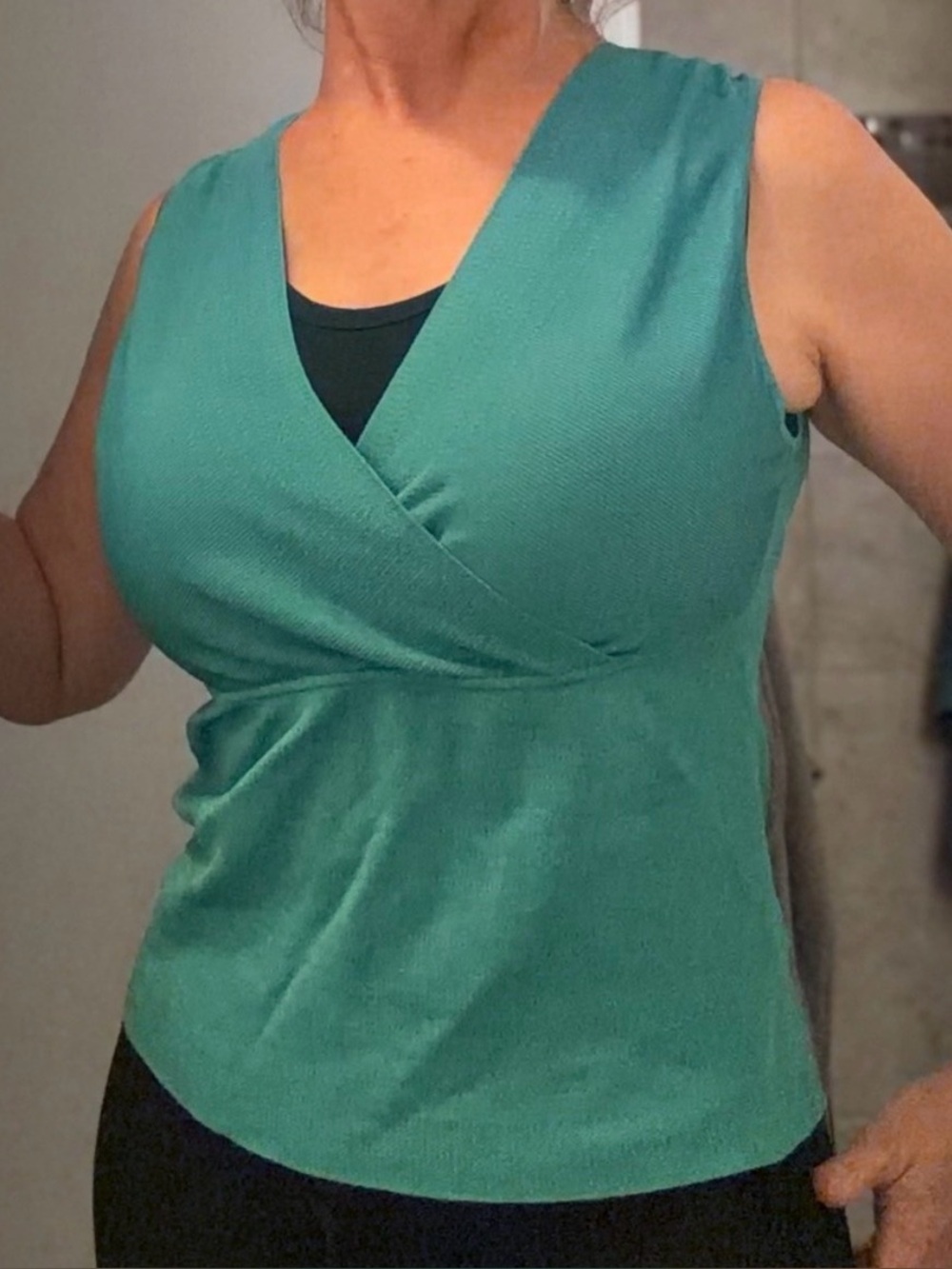Women’s Valerie Steven’s Teal Cross, V-Neck, Sleeveless Shirt, Career, medium